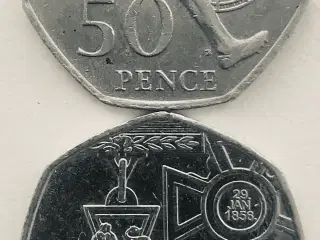 2006 UK 50 VC cross & 2004 50 pence (mønter)