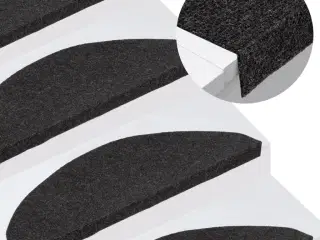 Selvklæbende trappemåtter 15 stk. 65x22,5x3,5 cm sort