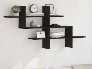 Væghylde 124,5x18x60,5 cm konstrueret træ sort egetræsfarve