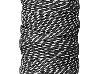 Bomuldssnor, tykkelse 1,1 mm, sort/hvid, 50m/ 1 rl.