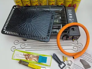NY! 2200W Bærbar Gasgrill + 8 Dåser med GAS