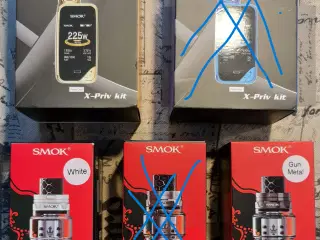 SMOK eCigs, damperudstyr og LiitoKala batterier.