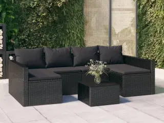 Loungesæt til haven 2 dele med hynder polyrattan sort