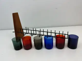 Retro barsæt i teak og farvet glas