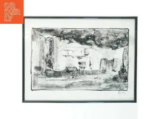 Sort og hvidt billede i ramme (str. 41 x 31 cm)