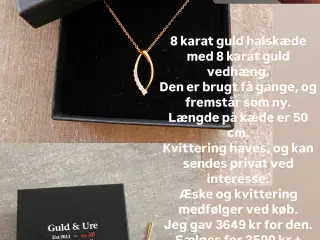 8 karat guld halskæde med 8 karat guld vedhæng. 