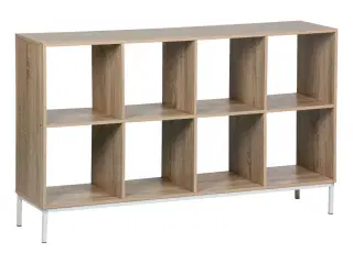 Reol med kubehylder MobleKit - hvid/brun, træ og metal, 118 × 29 × 72 cm