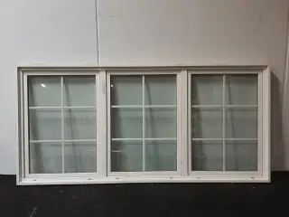 Dreje-kip vindue 3 fag med sprosser, pvc, 3130x120x1480 mm, hvid