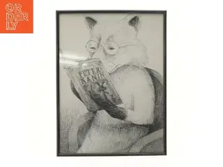 Illustration af læsende ræv med briller (str. 41x31 cm)