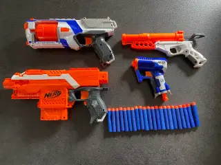 4 NERF + 1 Air Blasters geværer/pistoler