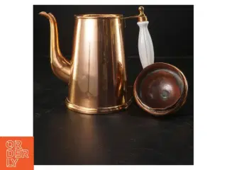 Kobber kaffekande med porcelænshåndtag (str.  24x13 cm)