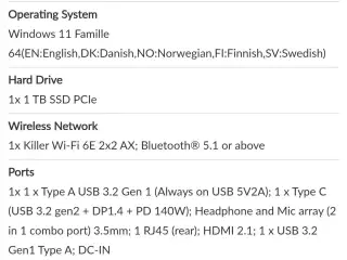 Bærbar i9 13900 rtx 4080 12gb 32 gb ram 