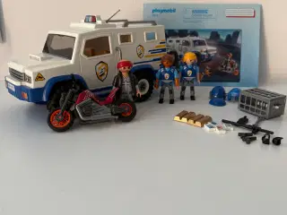 Playmobil pengetransport, politi, røver, motorcyke
