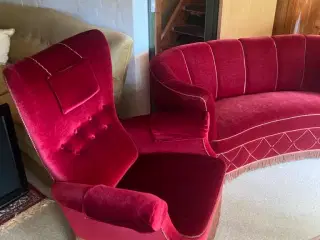 Sofasæt retro rødt velour