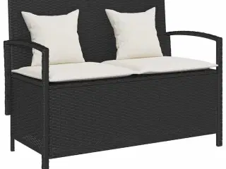 Opbevaringsbænk til haven med hynde polyrattan sort