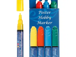 Poster Hobby Marker, streg 3 mm, blå, grøn, rød, gul, 4stk./ 1 pk.