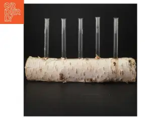 Unik blomsterholder i birketræ med reagensglas (str. 35x21 cm)