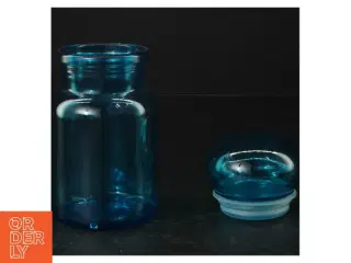 Blåt glas apotekerflaske med glasprop (str. 14 cm)