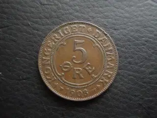 5 øre 1908 kv. 1+