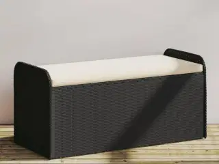 Opbevaringsbænk med hynde 115x51x52 cm polyrattan sort