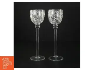 Dekoreret glasstager til lys (str. H. 22 cm. ø. 6,5 cm)