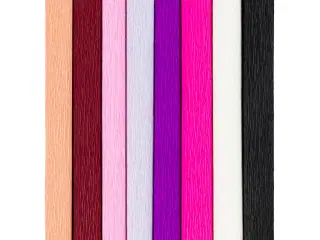 Crepepapir, ark 25x60 cm, Stræk/crepe: 180%, 105 g, lilla/pink harmoni, 8ark/ 1 pk.