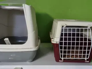 1 katte transport kasse og 1 kattebakke