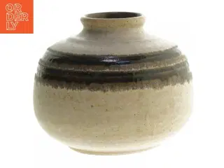 Keramisk vase med brune striber (str. 10 cm)