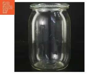 Glaskrukke med låg fra Danaglas (str. Ø 11,5 cm længde 17,5 cm)