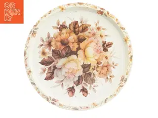 Rund Metalbakke med blomstermotiv (str. O 32 cm)