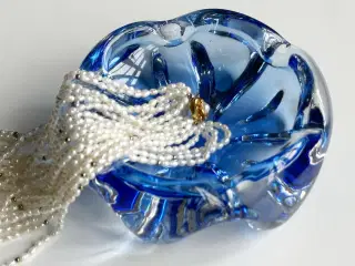 Kraftig glasskål, blå og klar, NB