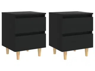 Sengeskabe med ben i massivt fyrretræ 2 stk. 40x35x50 cm sort