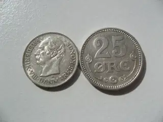  Særdeles flotte sølv 10 ø 1912 & 25 ø 1916