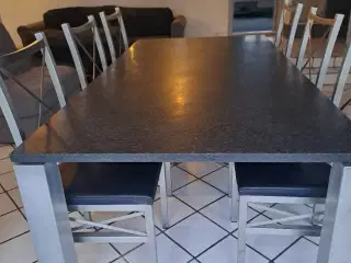Marmor bord og 6 stoæe