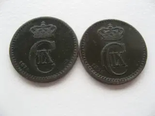 Pæne delfin bronze 1 ører 1874 & 1875, tydeligt år