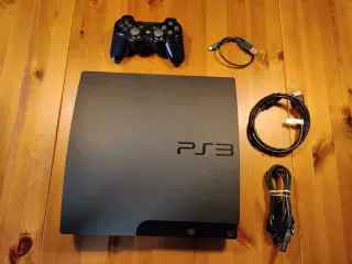 PS3 slim m. alle nøvendige kabler