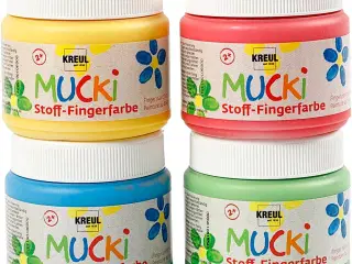 Muck Finger- og tekstilmaling, blå, grøn, rød, gul, 4x150ml/ 1 pk.