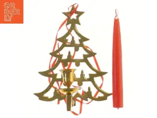 Juletræslysestage med rød stearinlys (str. 20,5x16 cm)