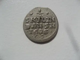 Særdeles flot 1/2 Skilling sølv 1686. Chr.D.V