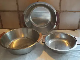 Stål skåle m træhåndtag