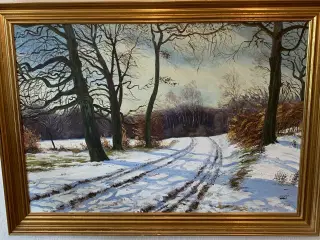 Vinterlandskab. Maleri af Dagfin Sidselrud 