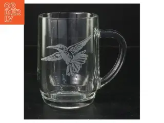 Glaskrus med indgravering af kolibri (str. 13 cm)