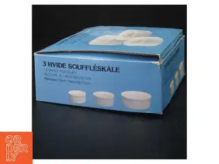 Sæt af 3 hvide souffléskåle (str. 17 cm, , 13 cm og 11 cm)