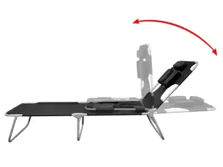 Foldbar liggestol med hovedpude pulverlakeret stål sort