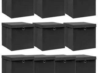 Opbevaringskasser med låg 10 stk. 32x32x32 stof sort