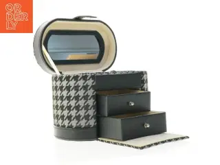 Sminketaske eller smykkeboks med houndstooth mønster (str. 21,5 x 12 x 15,5 cm)