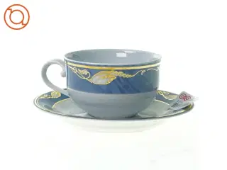 Tekop og underkop, blå magnolia fra Royal Copenhagen (str. 14 cm)