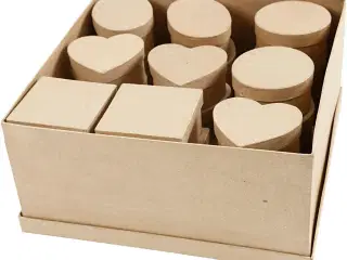 Håndlavede mediumæsker i papmaché - 28 stk.