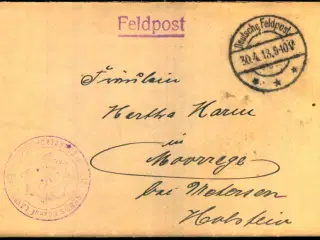 Feldpost - D. Feldpost 30 - 4 -18 - Til Holstein - Med Indhold !