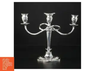 sølvfarvet lysestage med tre arme (str. H. 23 cm. b. 29 cm)